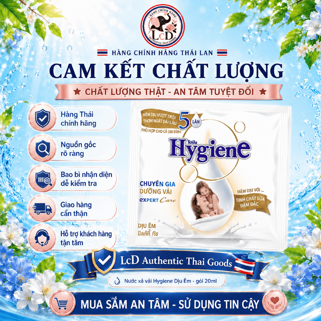 1 DÂY 12 GÓI - Nước xả vải đậm đặc Hygiene Expert Care 20ml [TRẮNG-ÊM DỊU CHO LÀN DA] giành cho embe - LcD Thailand Mart