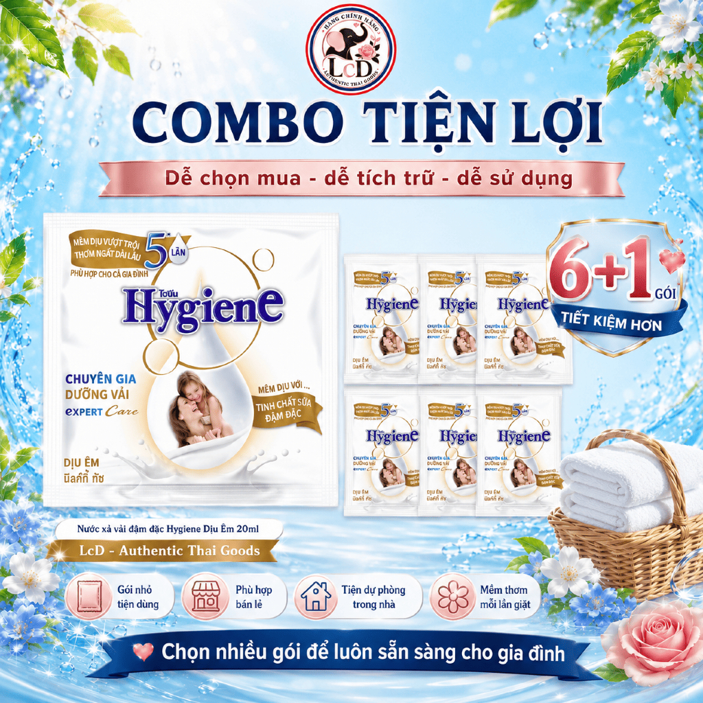 1 DÂY 12 GÓI - Nước xả vải đậm đặc Hygiene Expert Care 20ml [TRẮNG-ÊM DỊU CHO LÀN DA] giành cho embe - LcD Thailand Mart