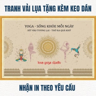 Tranh dán tường phòng tập yoga, decor phòng tập yoga, tranh 3D dán tường in trên chất liệu vải lụa (tặng kèm keo dán)