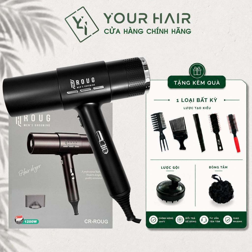 [BẢO HÀNH 4 THÁNG] Máy sấy tóc Roug công suất 1200w Công nghệ Ion âm - Có sẵn tụ gió - 2 chiều nóng lạnh