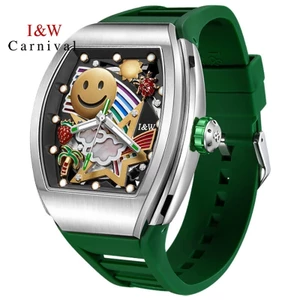 Đồng Hồ Nam Chính Hãng I&W Carnival 757G1-S3 Dây Cao Su Xanh Lá Chống Nước Kính Sapphire (Máy Cơ Tự