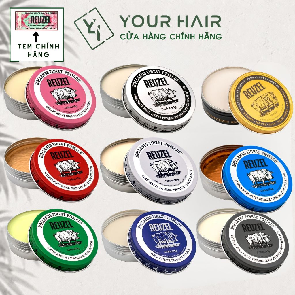 [Full Line] Reuzel Pomade tạo kiểu tóc | Pink - Blue - Clay - Extreme Hold - Red - Fiber - Green - Concrete 35g - 95g