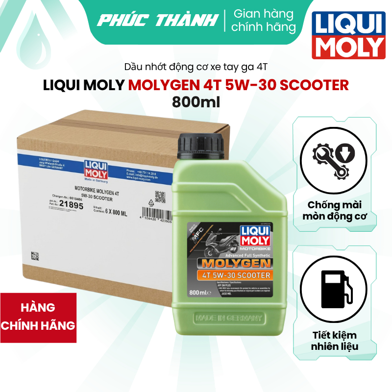Thùng 6 Chai Dầu Nhớt Cao Cấp LIQUI MOLY MOLYGEN 4T 5W30 SCOOTER 800ml Sản Xuất Tại Đức - Chính Hãng
