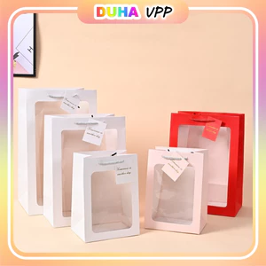 Túi Giấy Mặt Kính Trong Suốt, Túi Đựng Hoa, Đựng Quà, Gấu Bông Cao Cấp Sang Trọng Size Lớn 35x25x15cm DUHA 083