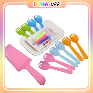 Combo 10 Bộ Set Dao Nĩa Dụng Cụ Cắt Chia Bánh Kem, Nĩa, Nến, Dĩa Giấy, Xẻng Bánh Sinh Nhật DUHA 097
