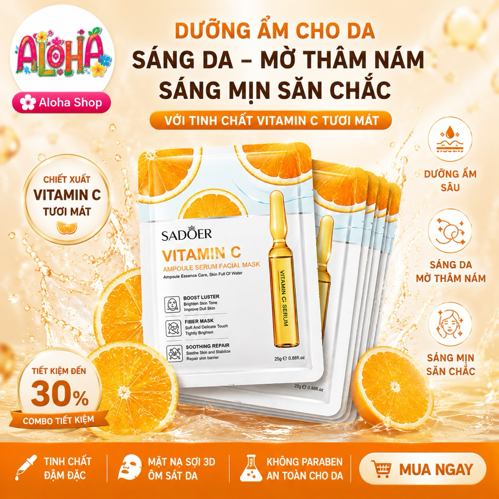 Combo 30 Miếng Mặt Nạ Vitamin C Giảm Nám, Mờ Thâm, Giảm Tàn Nhang, Lão Hoá Cho Da Skin Mark ALOHA