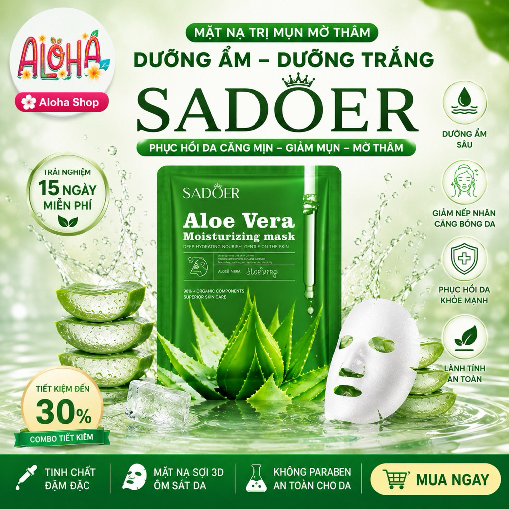 Combo 30 Mặt Nạ Nha Đam Làm Sạch Da, Kiềm Dầu, Giảm Mụn, Mềm Mịn Da Skin Mark ALOHA