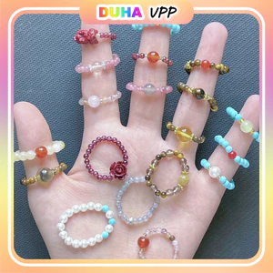 Combo 10 Nhẫn Hạt Ngọc Trai Nhựa Cao Cấp Độ Sáng Cao 3mm Với Dây Thun Giãn Phù Hợp Mọi Kích Cỡ DUHA 163