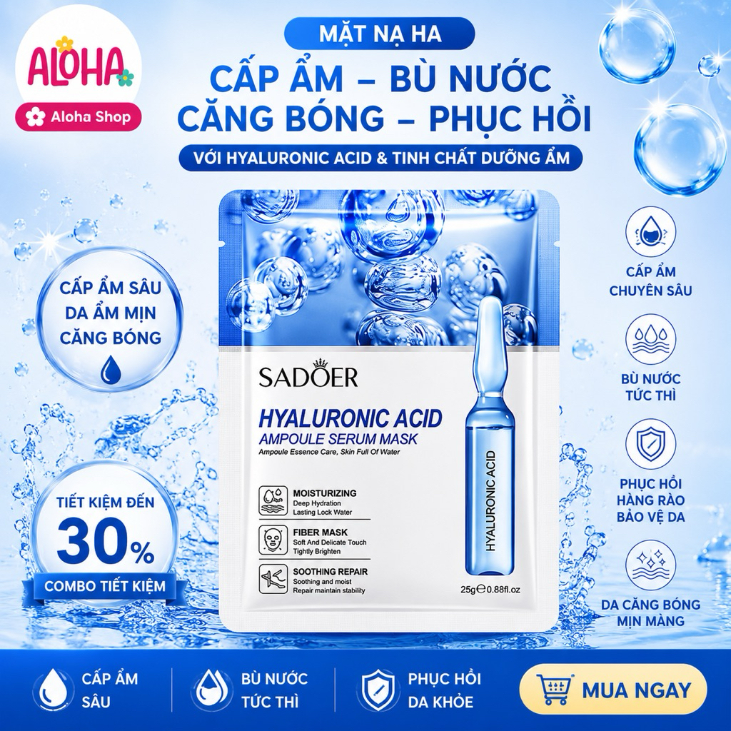 30 Miếng Mặt Nạ HA Giúp Cấp Ẩm, Bù Nước Cho Da, Hỗ Trợ Mềm Mịn, Căng Bóng, Giảm Lão Hoá Cho Da Skin Mark ALOHA