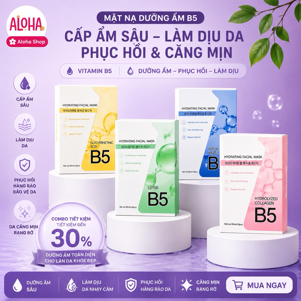 Hộp 10 Miếng Mặt Nạ Dưỡng Âm B5 Yuejin 30ml - Câp Ẩm & Làm Dịu Da