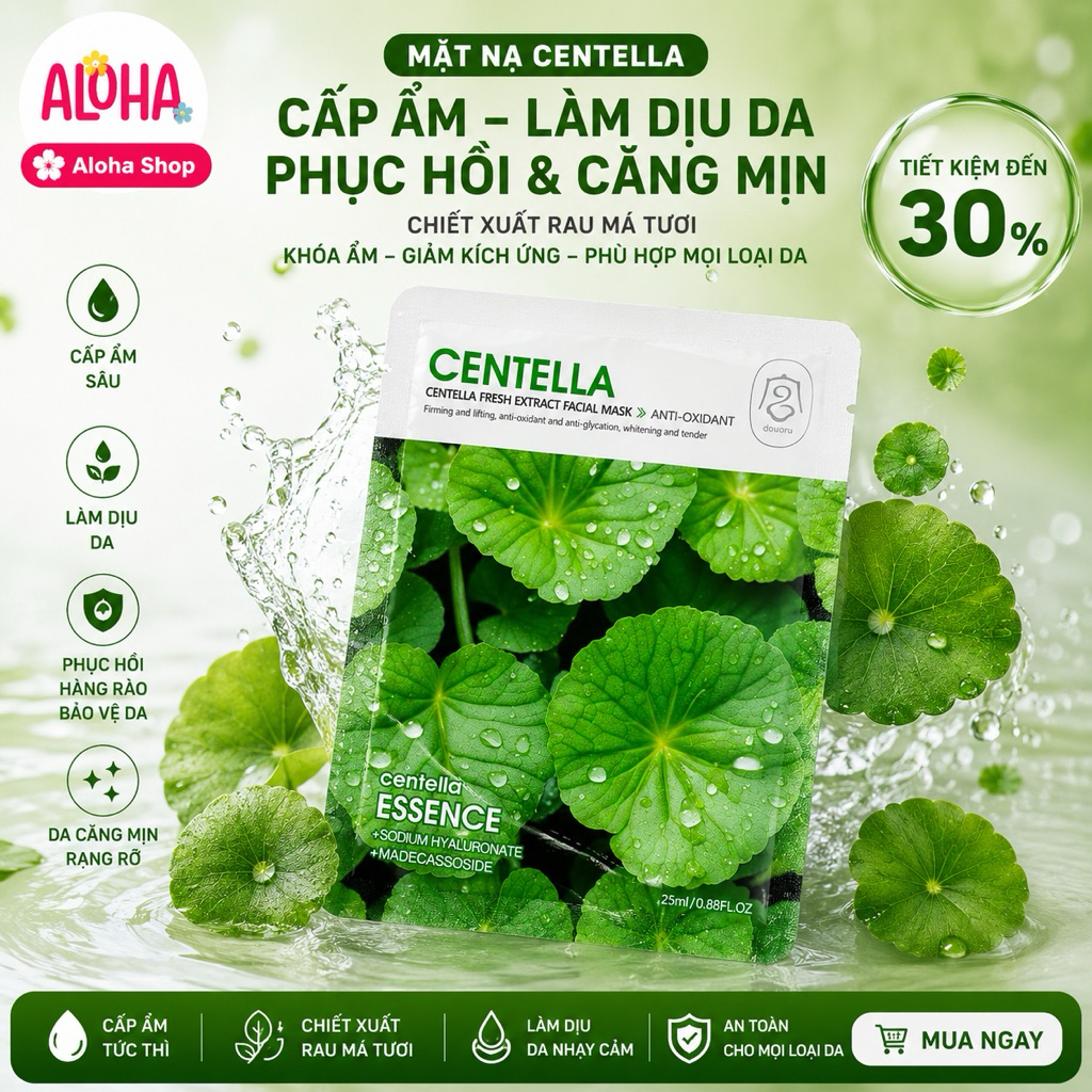 Combo 40 Miếng Mặt Nạ Rau Má làm dịu mát da, phục hôi, giảm viêm, giảm lão hóá