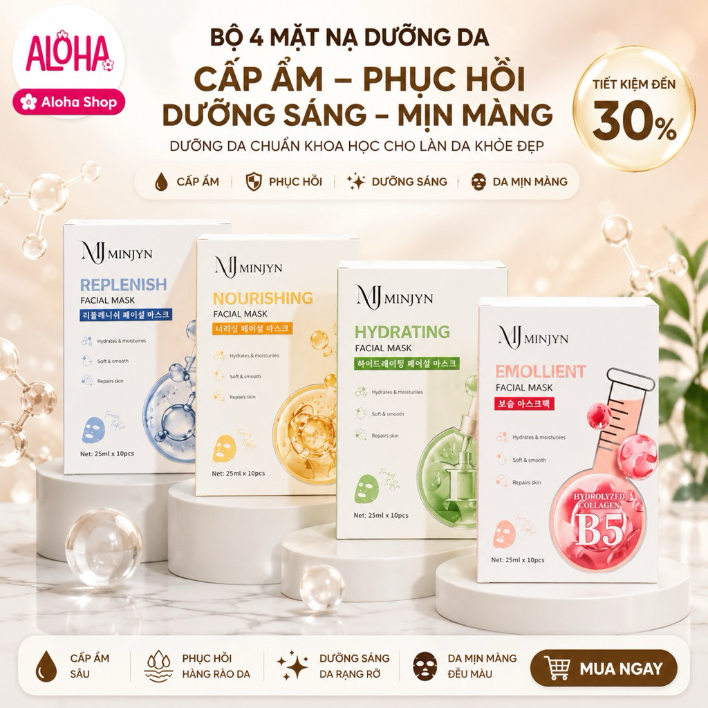 Hộp 10 Miếng Mặt Nạ B5 Minjin Cấp Ẩm, Phục Hồi, Dịu Mát Da Skin Mark ALOHA