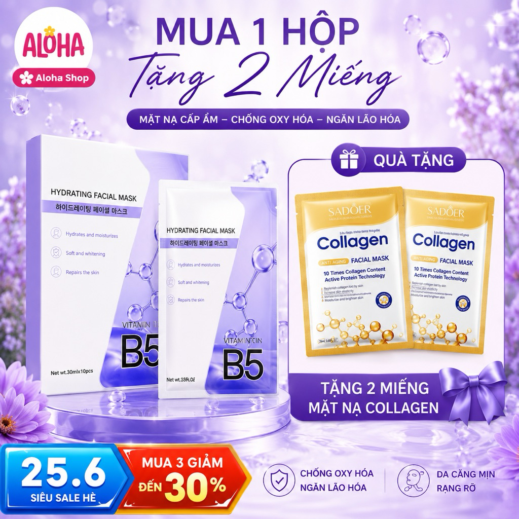 [1 Hộp 10 Miếng B5 Hàn + Tặng 2 nạ Collagen] Cấp ẩm, làm dịu da, Dưỡng trắng, kiềm dầu giảm mụn