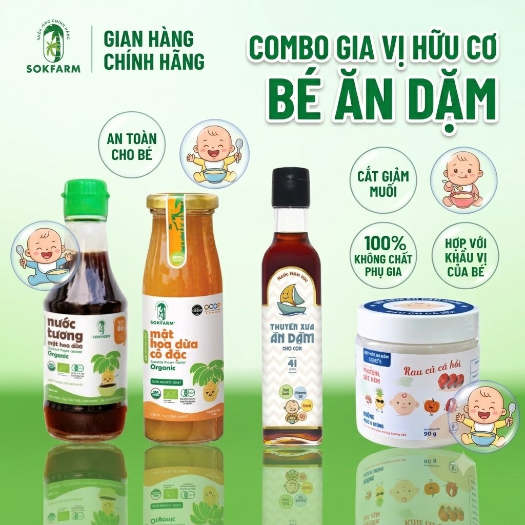 [Combo Gia vị hữu cơ Bé Ăn Dặm] Nước Tương & Mật Hoa Dừa & Nước Mắm & Bột Nêm an toàn cho bé - BT