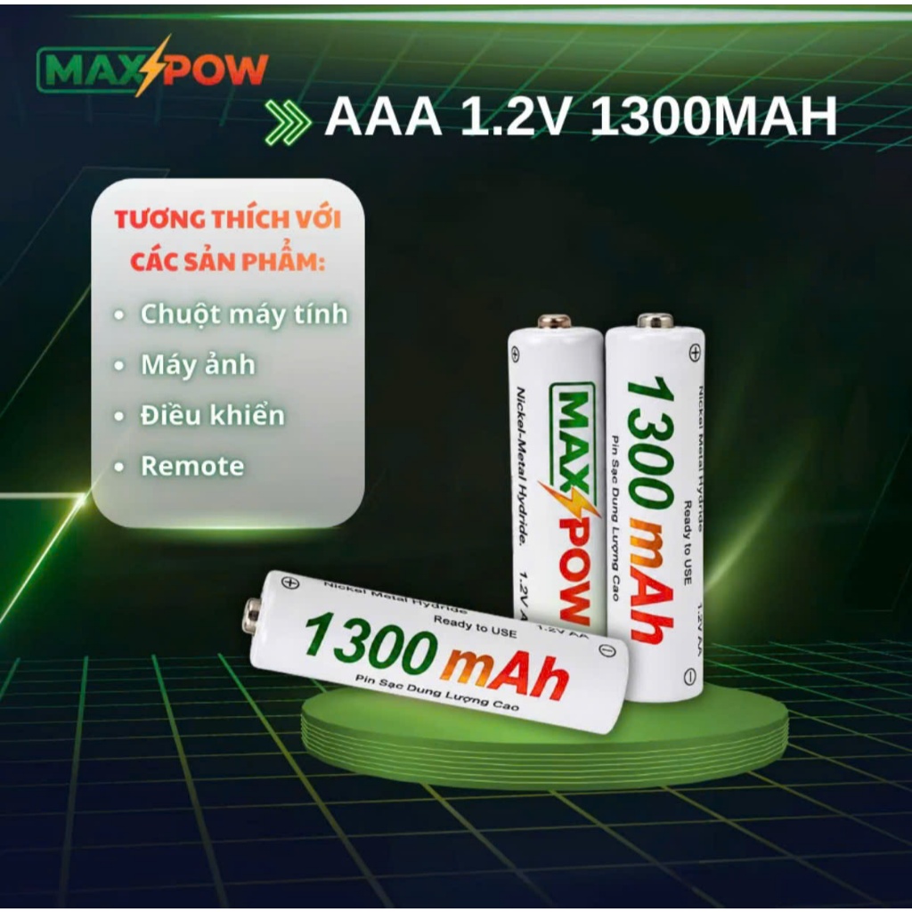 Pin Sạc Tái Sử Dụng Maxpow, Combo 1 Sạc + 4 Pin AA 3300mAh + 4 Pin AAA 1300mAh, sạc tái dụng, sạc lại nhiều lần ...