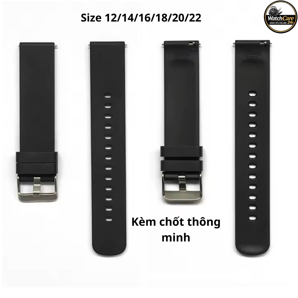 Dây Đồng Hồ Silicon Cao Su Cao Cấp Đủ Size 12/14/16/18/20/22/24 Kèm Chốt Thông Minh Thay Nhanh Cho Casio Citizen Seiko..
