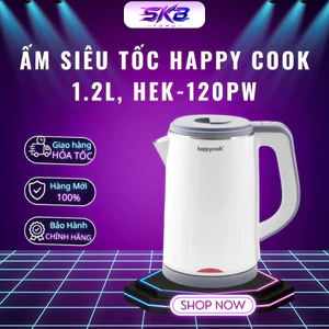 Ấm siêu tốc Happy Cook 1.2L, HEK-120PW - 2 lớp chống nóng - Bảo Hành 12 Tháng