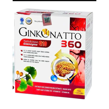 Bổ não GINKO NATTO 360 COENZYME Q10 - Hỗ trợ hoạt huyết, tăng tuần hoàn máu não, giảm di chứng sau tai biến (Hộp 100v)