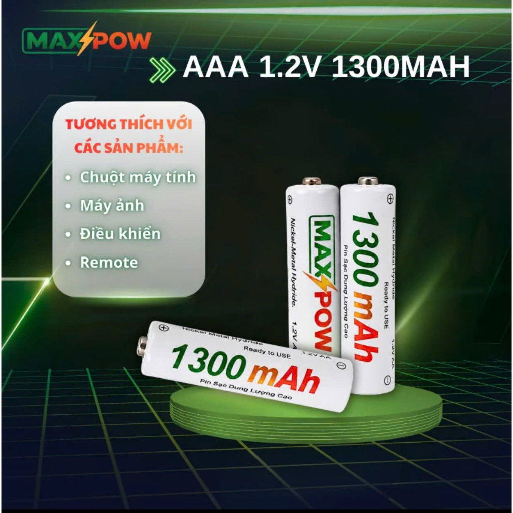 MAXPOW Pin Sạc Tái Sử Dụng AAA 1.2V 1300mAh Ni-MH, Dung Lượng Cao, Sử Dụng Lặp Lại Nhiều Lần,....