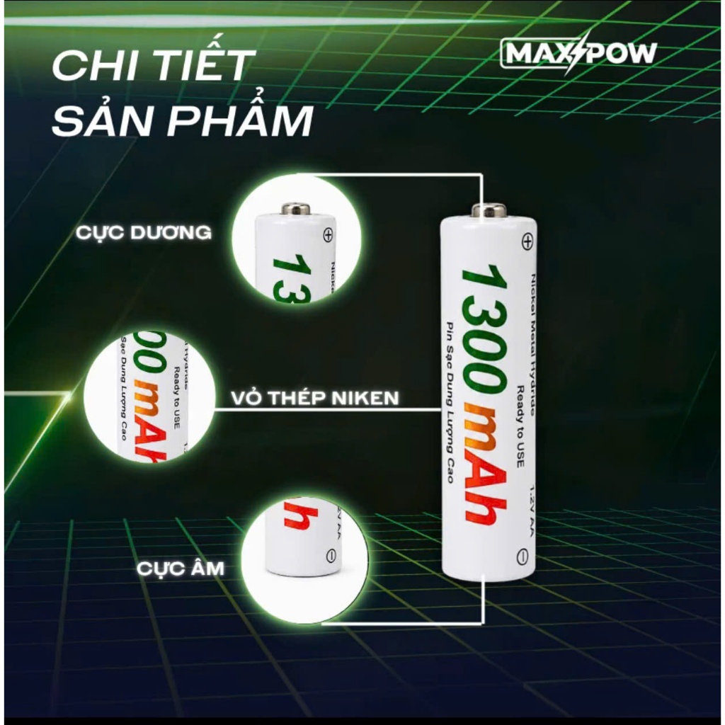 MAXPOW Pin Sạc Tái Sử Dụng AAA 1.2V 1300mAh Ni-MH, Dung Lượng Cao, Sử Dụng Lặp Lại Nhiều Lần,....