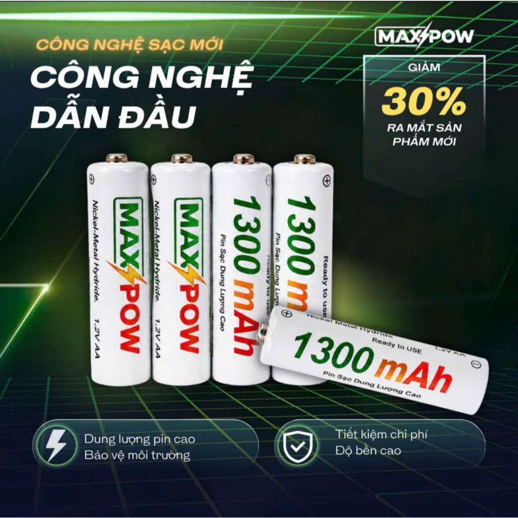 MAXPOW Pin Sạc Tái Sử Dụng AAA 1.2V 1300mAh Ni-MH, Dung Lượng Cao, Sử Dụng Lặp Lại Nhiều Lần,....