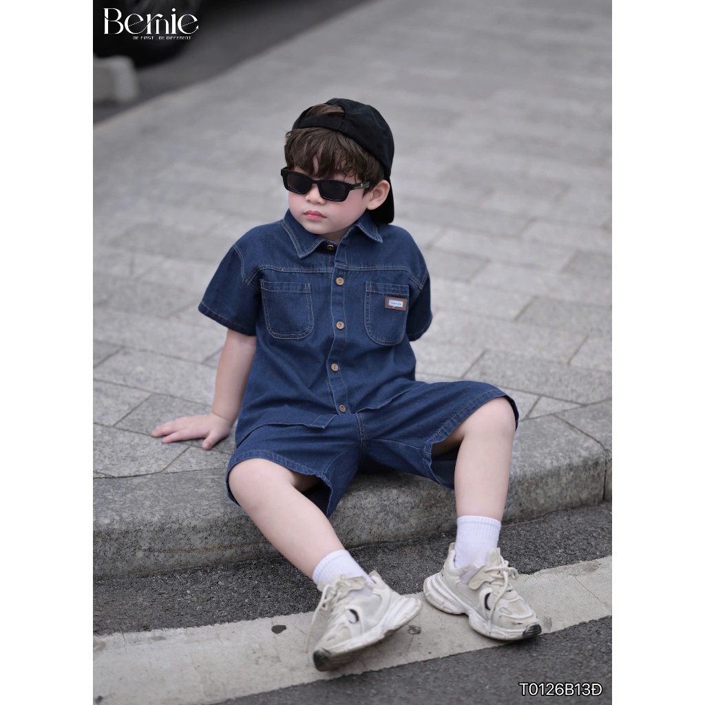 Set jean cộc tay Pocket Chill Bernie chất liệu jean mềm đứng form cực chất cho bé trai 9-28kg