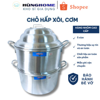Chõ hấp 2 tầng, Nồi hấp xôi, hấp cách thủy, chõ đồ xôi tách rời 2 tầng bằng nhôm cao cấp, chất lượng cao [nhiều size]