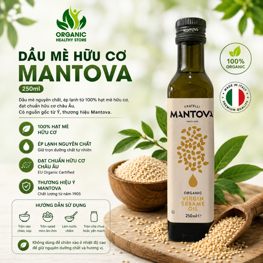 Dầu Mè Hữu Cơ Mantova Organic Sesame Oil 250ml