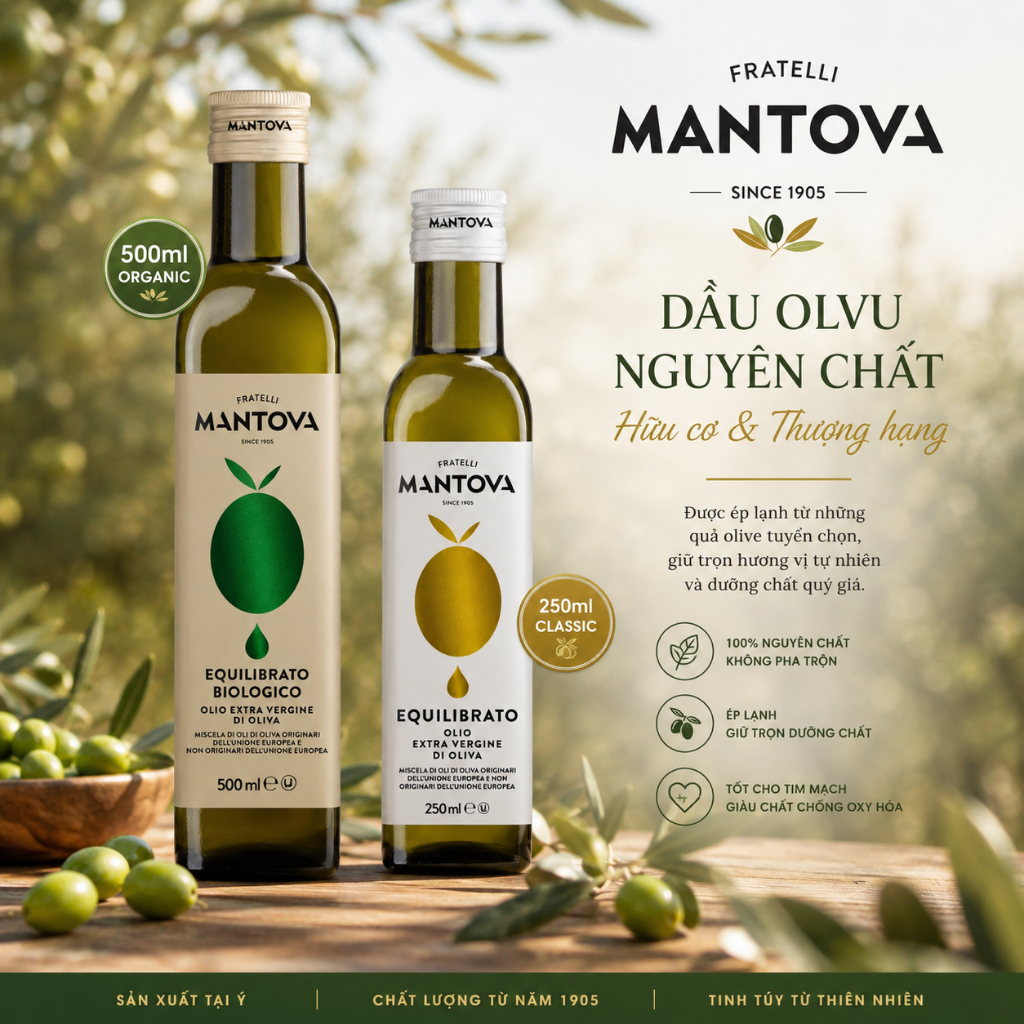 Dầu Oliu Nguyên Chất Ép Lạnh Mantova/ NaturGreen (Organic) Olive Oil