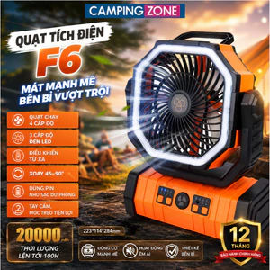 Quạt Sạc Tích Điện Cắm Trại Dã Ngoại F6, F6S Pin 20000mAh Tích Hợp Đèn, Sạc, Điều Khiển