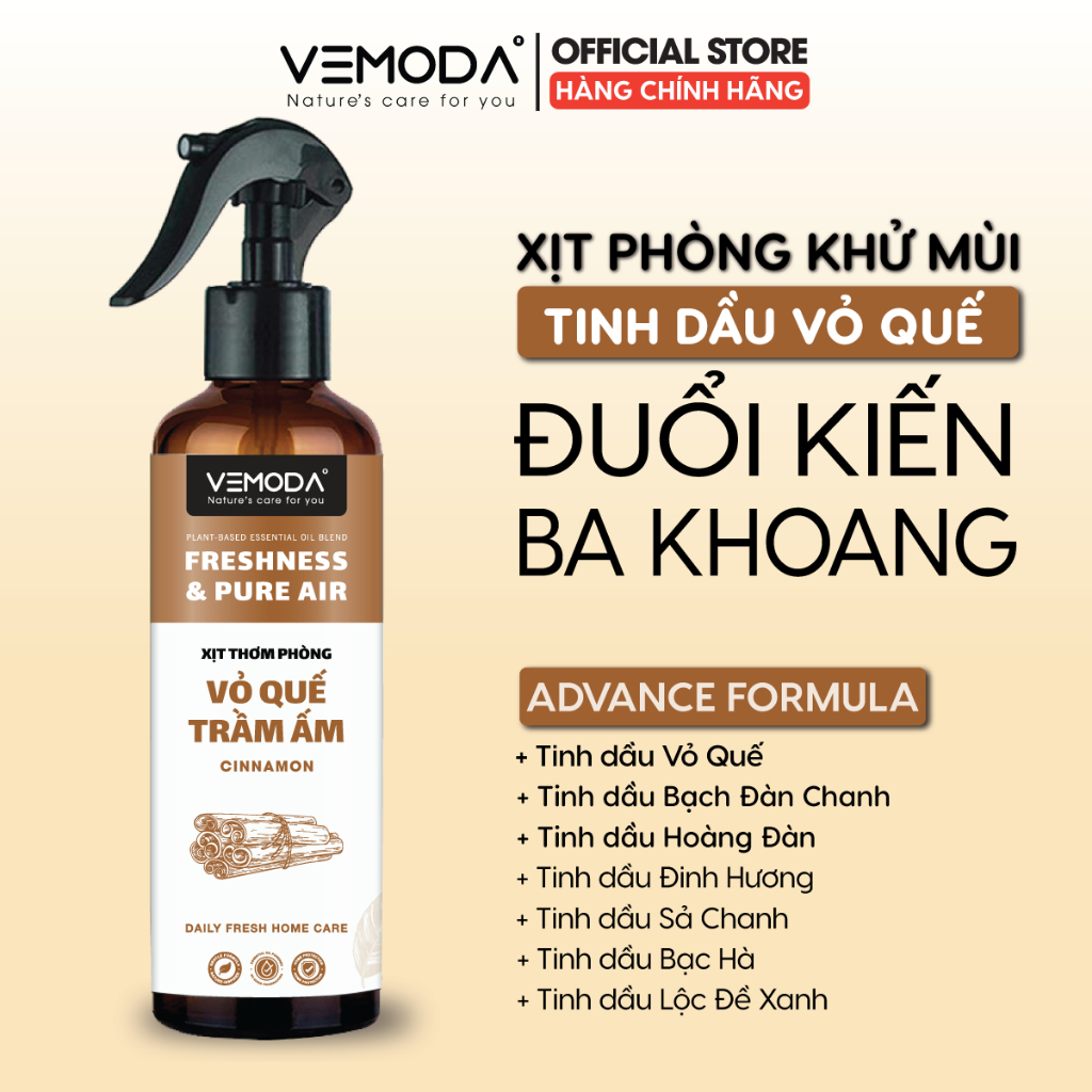 Xịt phòng tinh dầu Sả Chanh, Bạc Hà, Quế VEMODA giúp thơm phòng, xua đuổi muỗi côn trùng, khử mùi | BigBuy360 - bigbuy360.vn