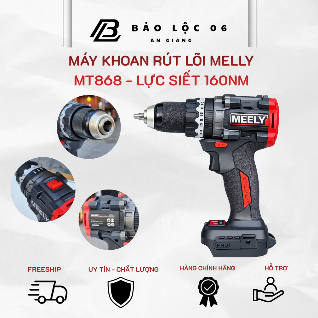 Máy khoan 13MM rút lõi MEELY MT868 Lực Siết 160Nm - Động cơ không chổi than