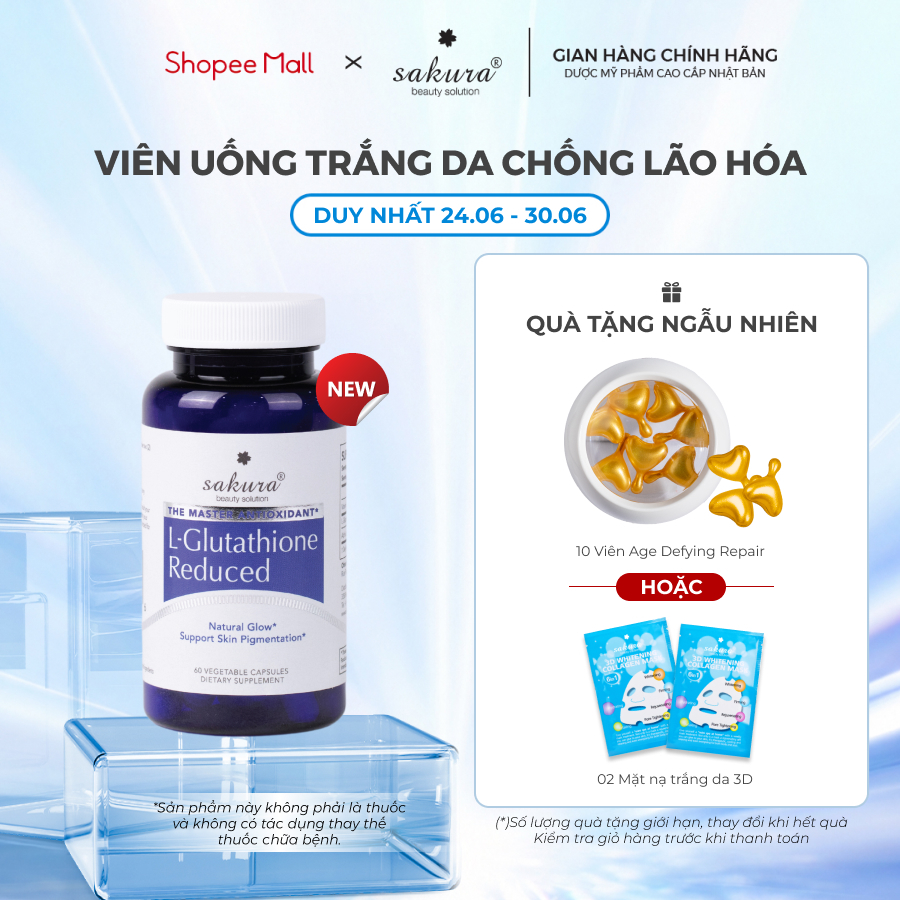 sakura l-glutathione reduced Viên uống trắng da chống lão hóa Sakura L - Glutathione Reduced 60 viên
