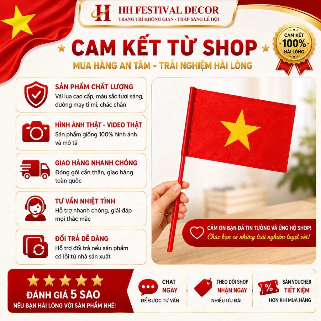 Cờ Vẫy Cầm Tay Cờ Tổ Quốc Việt Nam Vải Phi Bóng Trang Trí Quốc Khánh 2/9 Khai Giảng Cổ Vũ Bóng Đá