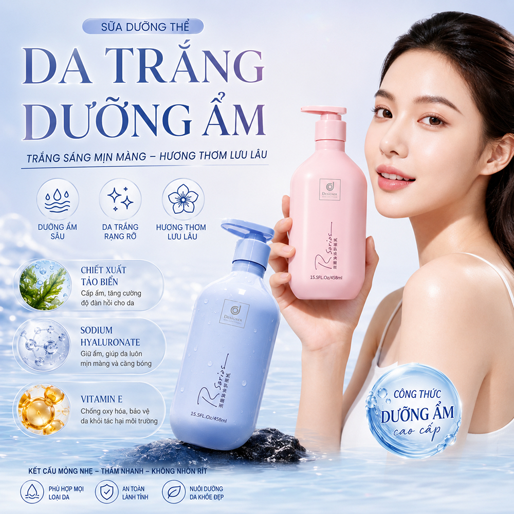 Rsarias sữa dưỡng thể, dưỡng thể thơm lâu, dưỡng ẩm sâu, dưỡng da mịn màng, phù hợp mọi loại da