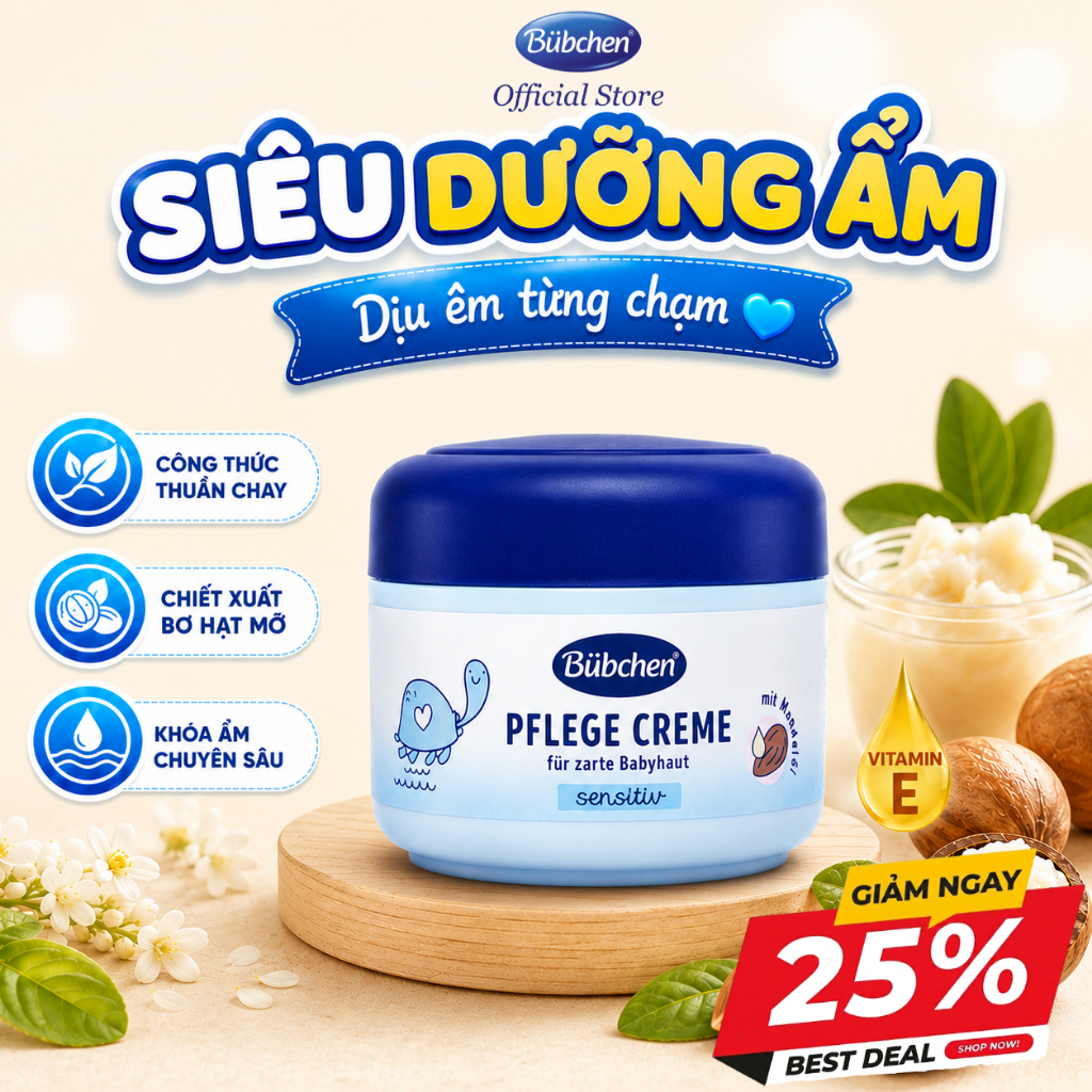 Kem Dưỡng Thể Cho Bé Bubchen Baby Pflege Creme 75ml Thành Phần Dầu Hạnh Nhân Dịu Nhẹ