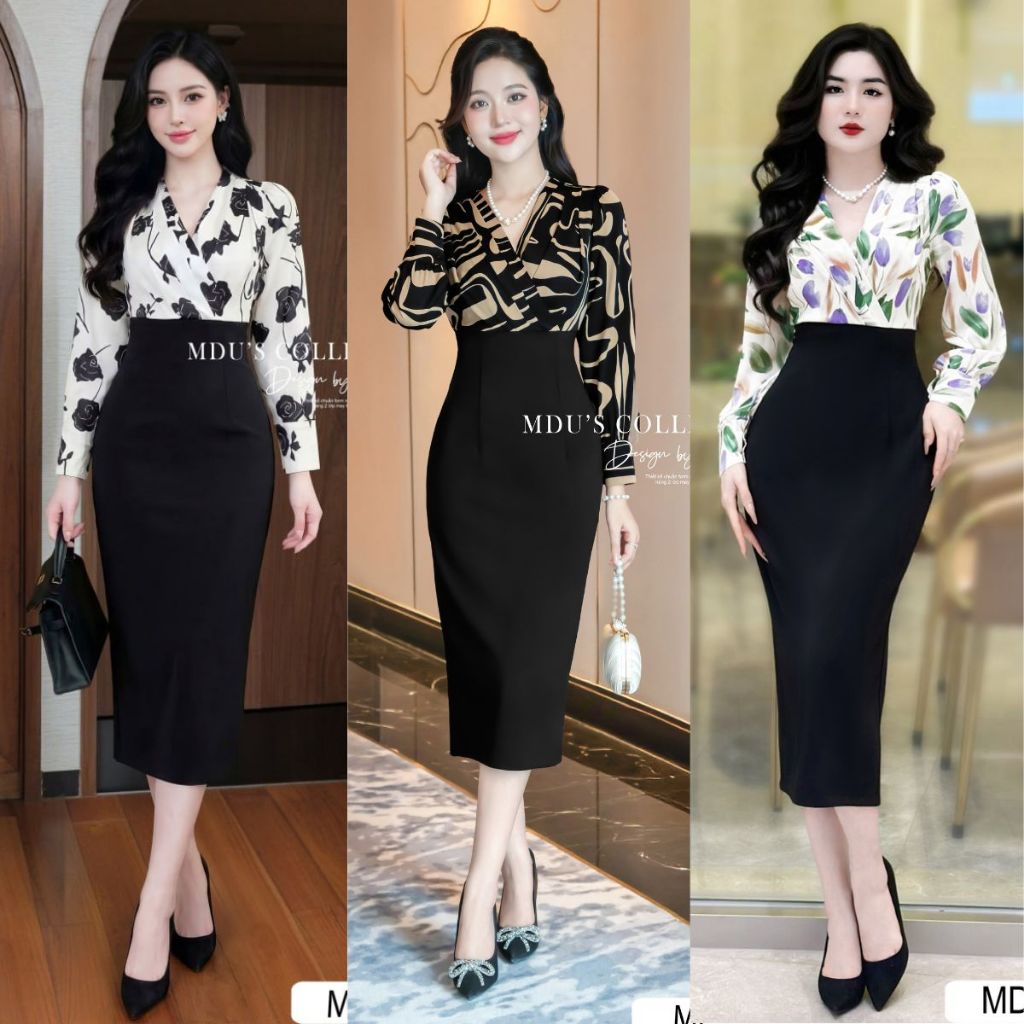 Váy Thiết Kế ADELA DESIGN Lụa Phối Xleo Tôn Eo Duyên Dáng BST MDU3752