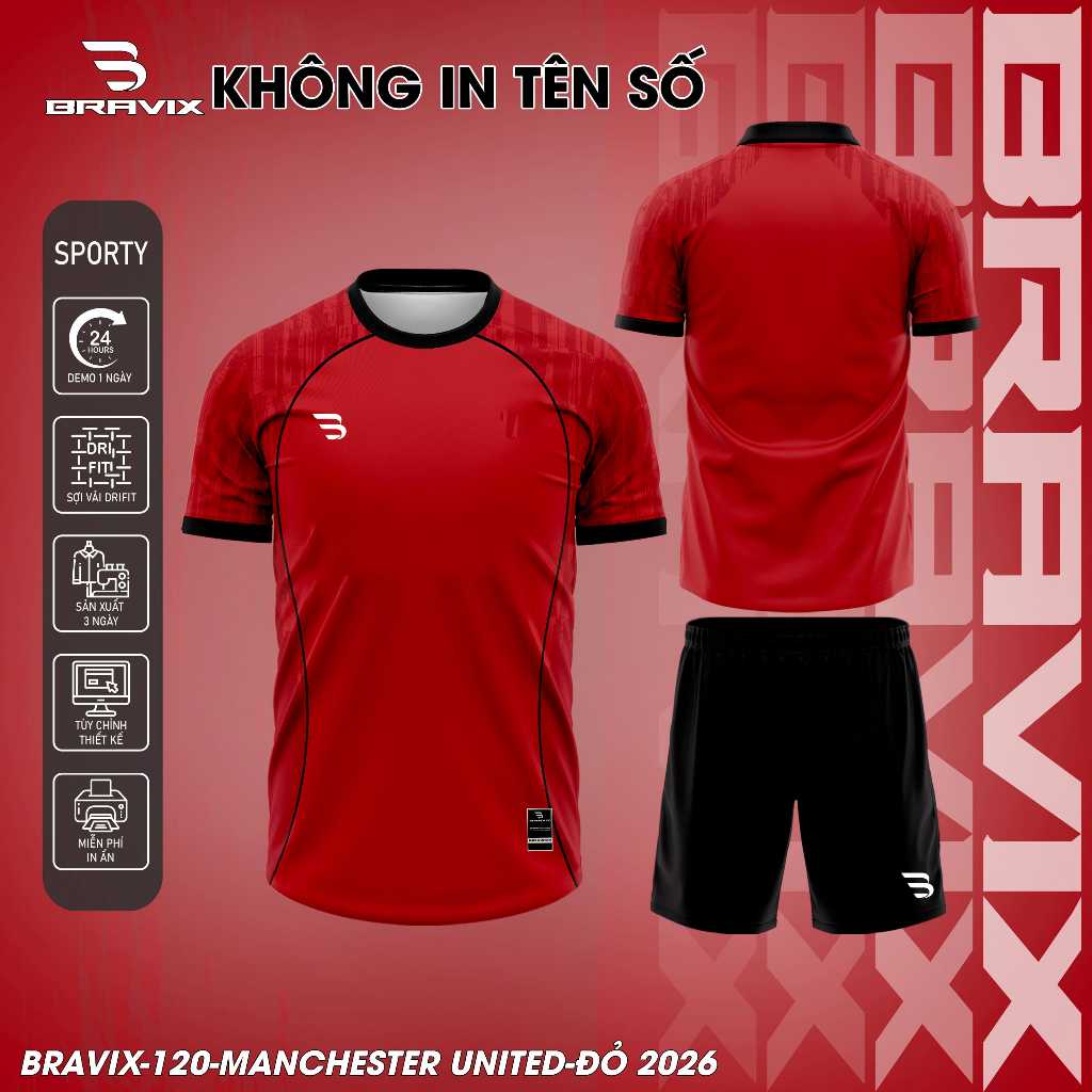 Bravix Bộ Quần Áo Bóng Thiết Kế - BST MU Concept  - Chất Liệu DRIFIT Cao Cấp Thấm Hút Mồ Hôi Tốt Size S-2XL