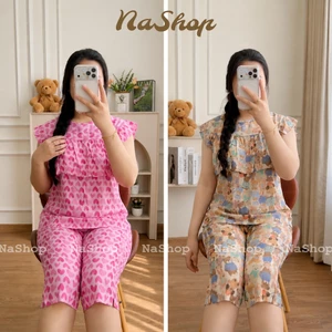 Đồ bộ mặc nhà Quần lửng Áo bèo ngực, Chất tôn lanh mềm mát mịn Đủ size 40~75kg NaShop