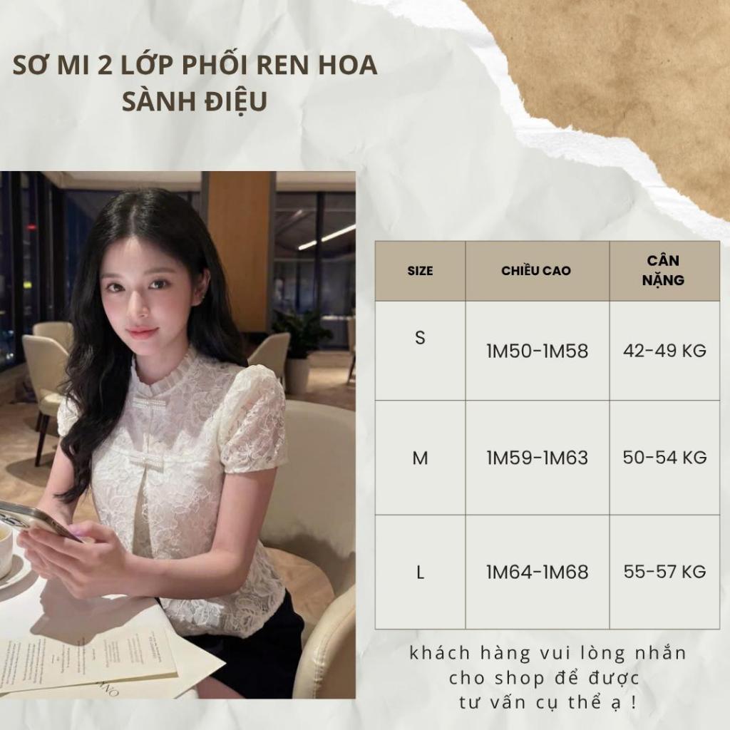 Áo kiểu tiểu thư hottrend 2 lớp phối ren sang chảnh màu Be kem phong cách Hàn Quốc - ST Design - k90