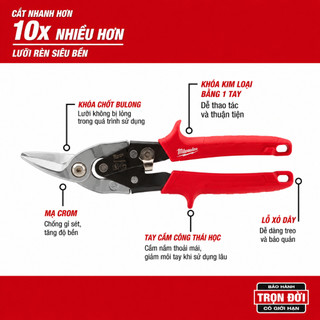 Kéo Cắt Tôn đa năng Milwaukee 48-22-4533, cắt thiếc, cắt thạch cao, thép, bảo vệ chống rỉ sét