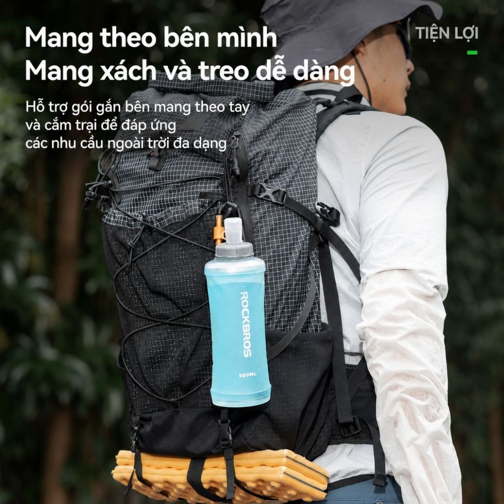 Chai Nước Mềm Di Động Silicon ROCKBROS 500ml có thể gấp gọn, Để Xe Đạp, Thể Thao Ngoài Trời, chạy bộ
