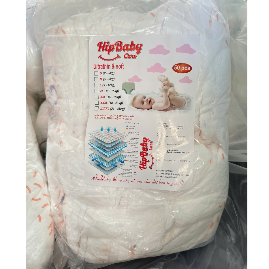 [Rẻ Vô Địch] Bỉm Quần HIPBABYCARE Mềm Mỏng,Thoáng Mát, Thấm Hút Tốt Đủ Size S-6XL Phiên Bản Nâng Cấp