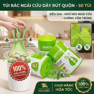 Túi Rác Có Dây Rút 45x40cm 50 Túi/Cuộn - Túi Đựng Rác PE Dày Dai Chịu Lực Chống Rò Nước Thùng Rác Gia Đình Văn Phòng