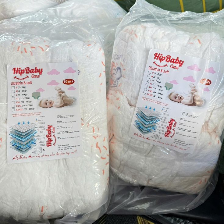 [Rẻ Vô Địch] Combo 100 Miếng Bỉm Quần HIPBABYCARE Bản Nâng Cấp, Mềm Mại, Thấm Hút Tốt Đủ Size S-6XL