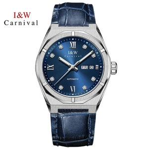 Đồng Hồ Nam I&W Carnival 751G-D2 Mặt Màu Xanh Dây Da Chống Nước Kính Sapphire (Máy Cơ Tự Động)