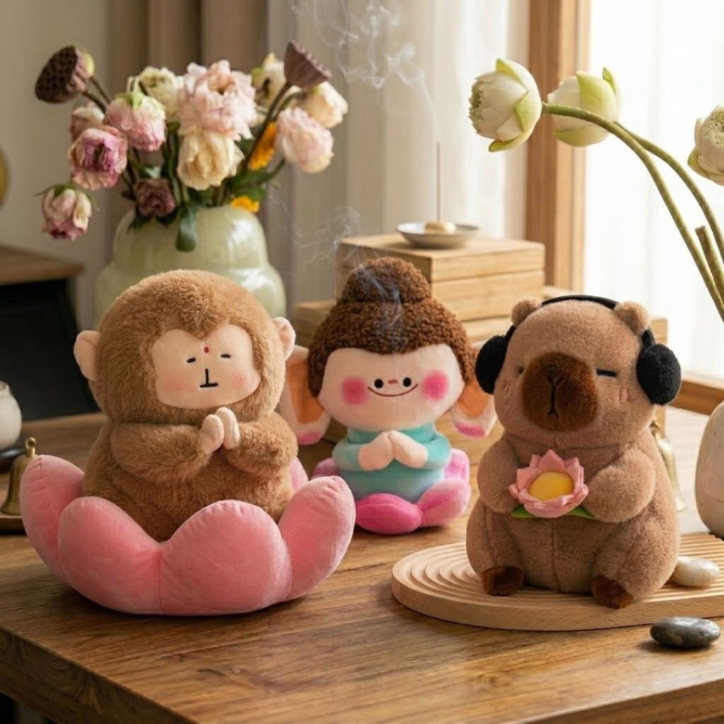 Gấu Bông Tịnh Tâm Khỉ Ngồi Đài Sen, Capybara Ôm Sen Mang Lại Cảm Giác Bình An Quà Tặng Ý Nghĩa Cho Người Thân
