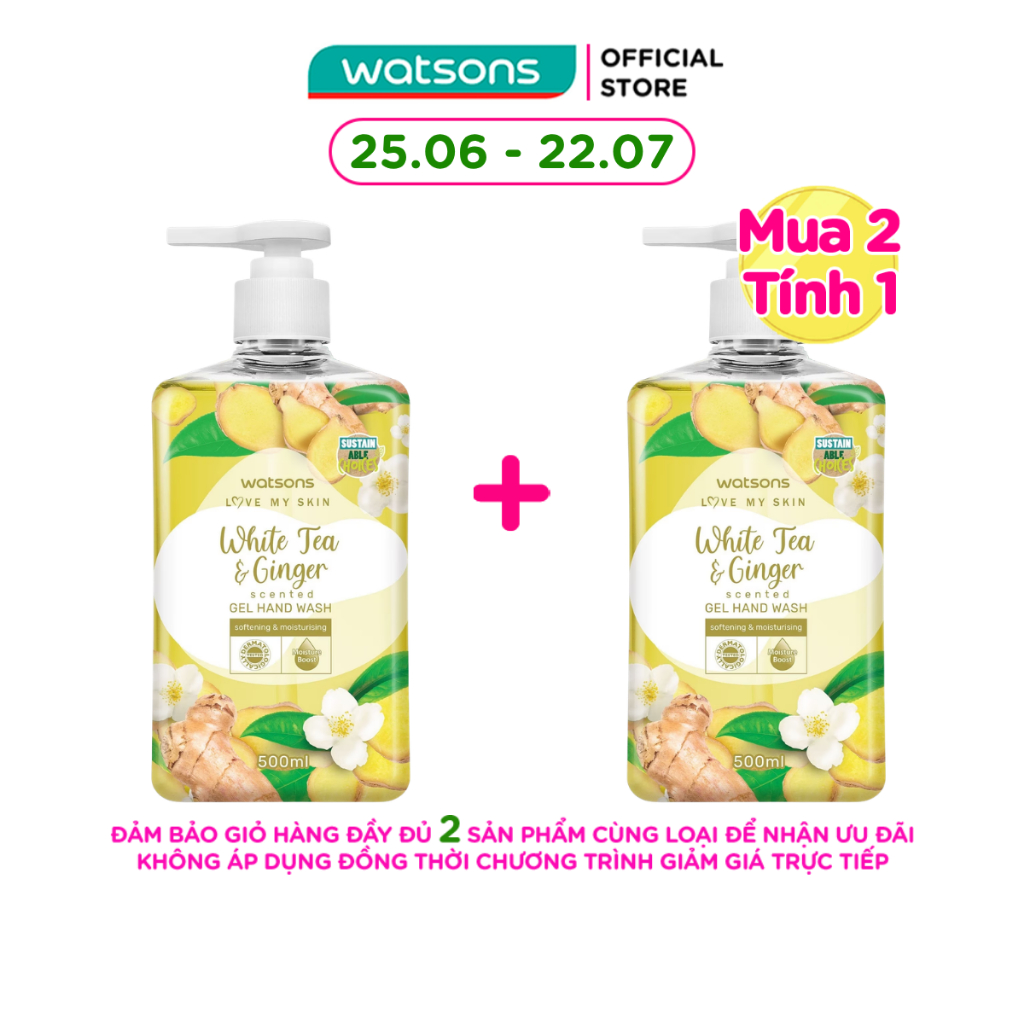 Gel Rửa Tay Hương Trà Trắng và Gừng Watsons White Tea & Ginger Scented Gel Hand Wash 500ML