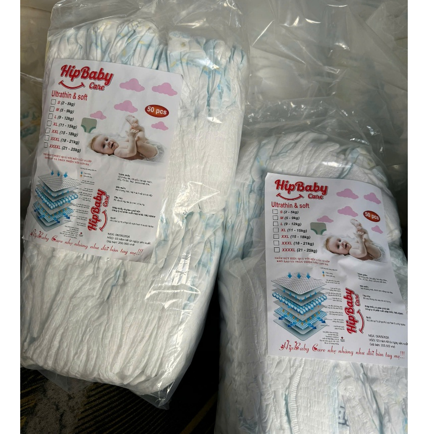 [Combo 100 miếng] Bỉm Quần HIPBABYCARE Form Xuông Mềm Mại, Thoáng Mát, Thấm Hút Tốt Đủ Size S-6XL HBB