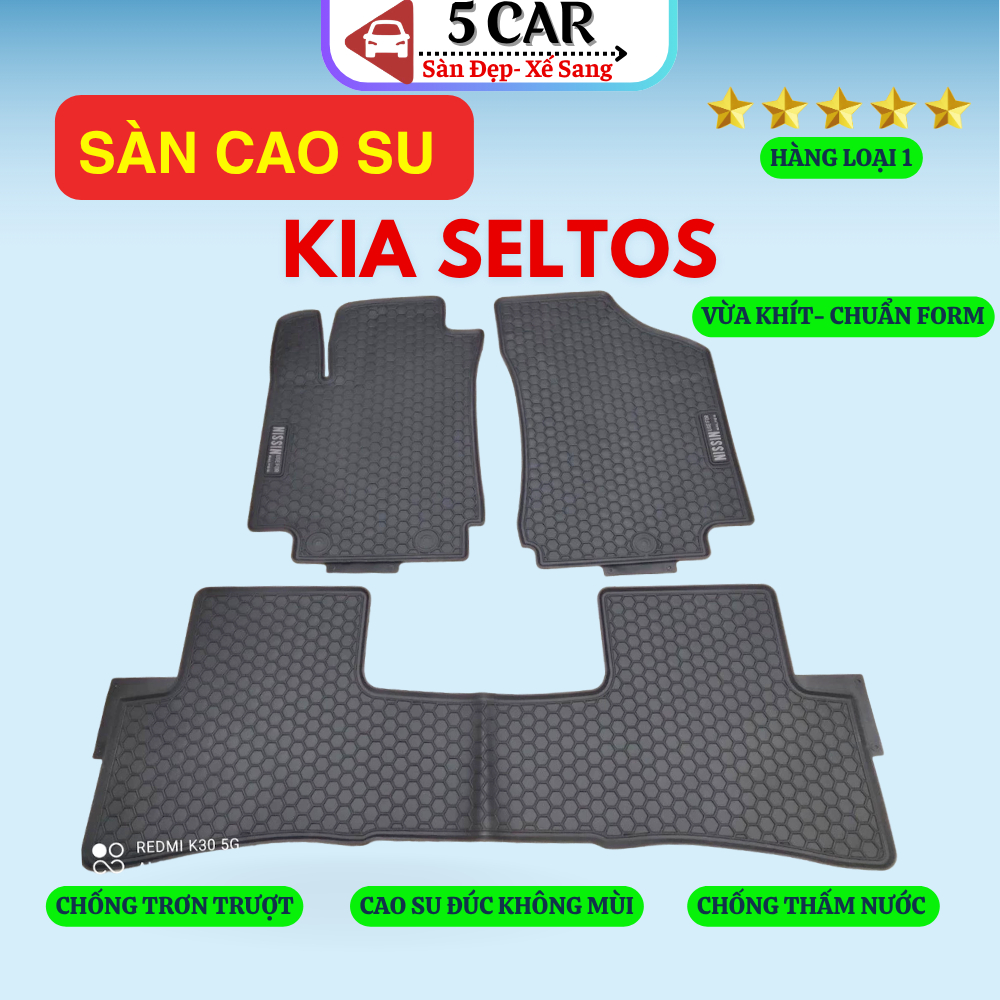 Thảm Lót Sàn Cao Su Kia Seltos 2020 - Nay, Cao su đúc Không Mùi , Vừa Khít Form Xe- Chống Nước, Mẫu NISSIN